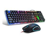 Combo de teclado y mouse para juegos, teclado con cable retroiluminado LED RGB K1 con 104 teclas para computadora o portátil (negro)