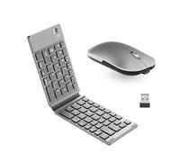 Combo de teclado y mouse plegable, combo de teclado y mouse Bluetooth para iPad/Mac/tableta Android/teclado portátil recargable para iPad/portátil/MacBook/PC/computadora (gris)