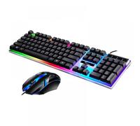 Combo de teclado y ratón Prettyui, teclado Mighty Rock LED retroiluminado arcoíris con 104 teclas para juegos de PC/portátil (negro)