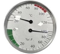 Combo de termómetro higrómetro de sauna, medidor de temperatura y humedad de aleación blanca plateada de 4 pulgadas, doble pantalla, montaje en pared, no necesita batería, preciso para sala de vapor