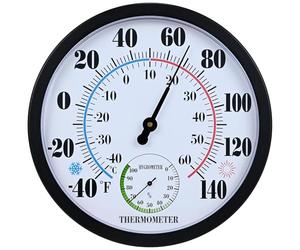 Combo de termómetro higrómetro para interiores y exteriores, esfera grande, medidor de humedad y temperatura, montaje en pared, para el hogar, patio, invernadero, garaje, habitación