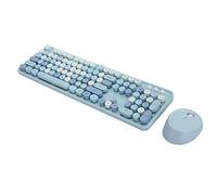 Combo Teclado y Ratón Inalámbrico para Diseño Retro Vintaje Pack Inalámbrico de Teclado y Ratón con Receptor USB para Ordenadores, FN + Botón Mutilmedia Teclado Ergonómico(Azul)