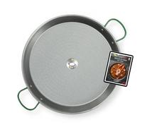 COMBOI - Paellera de acero pulido 42 cm, paellera valenciana para 9 raciones, apta para gas, leña y paelleros, fabricada en España, incluye recetario digital. (42 CM)