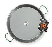 COMBOI - Paellera de acero pulido 46 cm, paellera valenciana para 12 raciones, apta para gas, leña y paelleros, fabricada en España, incluye recetario digital. (46 CM)
