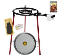 COMBOI Paellero Gas Butano 40 cm Kit Quemador con Paellera de 46 cm Soporte de 3 Patas Nivel Delantal Libro de Recetas Digital