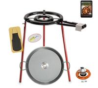 COMBOI Paellero gas butano, Kit Profesional, Quemador plano 35 cm, Paellera Pulida 46 cm, Regulador, Manguera, Soporte Patas, Nivel, Delantal, Libro Recetas Digital (Kit Paellero Pro 35 cm)