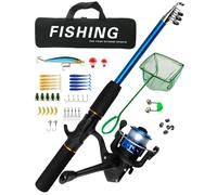 COMBOING VESTIDO COMBO - POLOS TELESCÓPICOS COMPCACT 40,7 Cm, Build Ligeramente 518 G, Rodillo De Araña Potente Incluido | Kit De Agua Salada De Agua Dulce Portátil, Caja De Tacle, Bolsa De Transporte