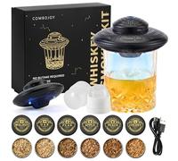 ComboJoy Kit de ahumador eléctrico de whisky incorporado, 6 sabores, chips de madera, moldes de vidrio y bolas de hielo, kit de ahumador de cóctel recargable, kit de ahumador de bebidas antiguas