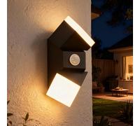 Combuh 12W 960LM Aplique Exterior con Sensor Movimiento, IP65 Impermeable Lampara Led Pared Detector de Crepuscular, Blanco Cálido 3000K, para Porch Entrada Jardín,20 cm, Outdoor Wall Lights
