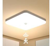 Combuh 25 cm Plafon Led con Sensor de Movimiento Interior, 30W 220V Lampara Techo Cuadrado, Blanco Cálido 3000K Luz Detector Movimiento, IP56 Impermeable para Garaje Hall Pasillo