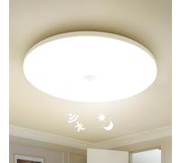 Combuh Plafon Led con Sensor de Movimiento, 18W 220V Lampara Techo con Sensor Crepuscular Interior, IP56 Impermeable 4000K, Luz Techo Detector para Garaje Recibidor Pasillo, Redondo 29.5CM