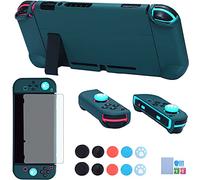 COMCOOL 3 en 1 - Carcasa para Nintendo Switch y mando Joy-Con con protector de pantalla y puños para pulgar, color verde azulado