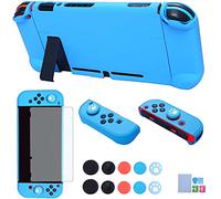 COMCOOL 3 en 1 - Carcasa para Nintendo Switch y mando Joy-Con con protector de pantalla y puños para pulgar, color azul cielo