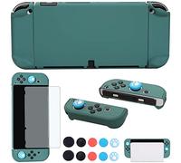 COMCOOL Funda acoplable para Nintendo Switch OLED 2021 - Accesorios de cubierta protectora para Nintendo Switch OLED Joy-Con controlador con protector de pantalla para pulgar - Verde medianoche