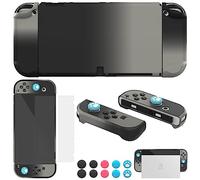 COMCOOL Funda acoplable para Nintendo Switch OLED 2021 - Accesorios de funda protectora para NS OLED y controlador Joy-Con con protector de pantalla - Negro blanquecino