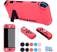COMCOOL - Funda para Nintendo Switch, funda protectora 3 en 1 para mando Joy-Con y protector de pantalla y empuñaduras para el pulgar, color rojo