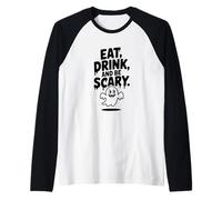 Come, Bebe y da Miedo, Divertido Fantasma de Halloween Camiseta Manga Raglan
