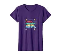 Come, Duerme, Juega, Repite - Lema Gamer Pixel Art Retro Camiseta, Mujer, Morado, 3XL