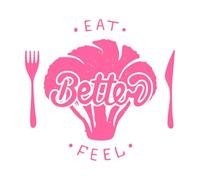 Come mejor y siéntete mejor con brócoli, letras manuscritas, caligrafía moderna con pincel. Pegatinas de pared 42x44.4cm Vinilos para ventanas Rosa