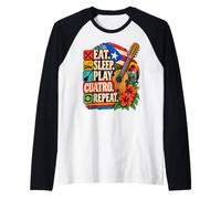 Come Sleep Play Cuatro Repite Música Puertorriqueña Camiseta Manga Raglan