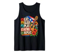 Come Sleep Play Cuatro Repite Música Puertorriqueña Camiseta sin Mangas