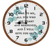 Come to me, all you who are weary and burdened, and I will give you rest - Reloj de pared silencioso de 25,4 cm, sin tictac, para decoración del hogar, cocina, funciona con pilas para relojes de pared