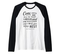 Come Unto Me Mateo 11 28 Versículo de la Biblia Escritura Fe Orar Camiseta Manga Raglan