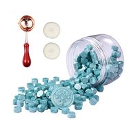 Comealltime Lote de 248 Perlas de Cera para Sellar, Perlas de Cera Octagonales con 2 Velas y 1 Cuchara para Cera, Barniz de Sello para Sello de Cera (Azul Agua)
