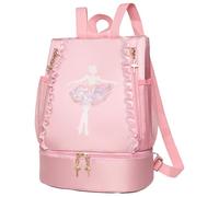 Comebachome Bolsa de baile para niñas, mochila de baile de tela Oxford con bolsas laterales y contenedor para zapatos, bolsa de gran capacidad con correas ajustables para niñas, adornos de jardín