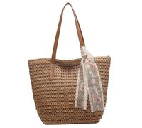 Comebachome Bolsa de playa tejida Bolsa de paja de gran capacidad Cierre de cremallera suave Playa de paja con cinta Bolsas decorativas para mujeres Viajes de verano Compras Caqui, Adornos de jardin