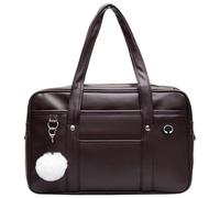 Comebachome Bolso Escolar Japonés Portátil De Gran Capacidad Bolso Japonés De Cuero De PU Escolar Con Cremallera Y Orificio Para Cable De Auriculares Para Niñas, Marrón