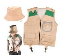 Comebachome Disfraz de Koo Keeper para niños, chaleco de paleontólogo para niños con sombrero de cubo, vestuario de chaleco para cosplay de Halloween 3-6