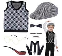 Comebachome Disfraz de Viejo para Niño, Disfraces 100 Días de Cole para niños, Disfraz de Viejo Incluye Gorro, Gafas, Chaleco de Abuelo, Bastón, 130cm, Uso en Verano