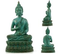 Comebachome Estatua de Buda meditando Buda Sakyamuni Sentado en un Pedestal Decoración Feng Shui de Resina Resistente y Duradera para Interiores y Exteriores, Verde, decoración Exterior