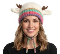 Comebachome Gorro de asta de ciervo Gorro de ciervo cálido y resistente al viento con protección para los oídos de reno con correa para el invierno Beige, Figürchen