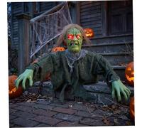 Comebachome Zombi animatrónico de Halloween con estaca en el Suelo, Ojos Rojos Brillantes, decoración de casa embrujada, Color Oliva