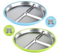 comeder Platos de acero inoxidable para bebé con ventosa, paquete de 2 platos divididos para destete LED del bebé, juego de alimentación antideslizante sin BPA, apto para lavavajillas (paquete de 2