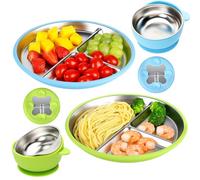 comeder Platos de acero inoxidable para bebé con ventosa, paquete de 2 platos divididos para destete LED del bebé, juego de alimentación antideslizante sin BPA, apto para lavavajillas (paquete de 4