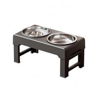 Comedero Alto Ajustable Comedero Doble Acabado Mate Cuenco Acero Inoxidable, Negro, Style to 2