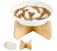 Comedero antienredos para gatos elevado, cuenco de cerámica para gatos, comida húmeda, comedero lento antideslizante, comedero lento para gatos y perros pequeños