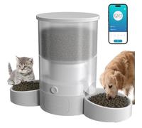 Comedero Automático Dual para 2 Gatos, Dispensador de Comida Seca para Mascotas, Control Inteligente Remoto por App, Modo de Alimentación con Doble Fuente, Desmont White Double Bowl Wi-Fi Smart Model