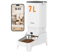 Comedero automático para gatos con cámara, 7L/29 tazas, con bandeja grande de alimentos y visión nocturna 1080P, cuenco elevado, audio de 2 vías, grabación de voz de 10 segundos, dispensador de