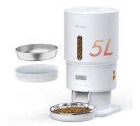 Comedero automático para gatos, alimentador automático para gatos de 5 litros con temporizador, programado de 1 a 6 comidas y 1 a 16 porciones, grabadora de voz de 10 segundos, cuenco grande de acero