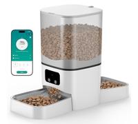 Comedero automático para gatos para 2 gatos, 6L/25 tazas, gran capacidad, WiFi, comedero para mascotas con 2 cuencos de acero inoxidable, doble fuente de alimentación, control por aplicación