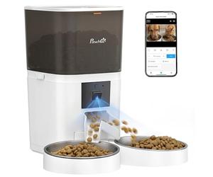 Comedero automático para gatos PawHut con cámara HD para 2 gatos, dispensador inteligente de comida para mascotas de 6 litros con WiFi 2.4G/5G y control mediante aplicación, comedero programable con