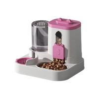 comedero automático para Gatos, Un Bonito comedero y Bebedero automático 2 en 1 for Gatos con dispensador de Agua Lavable(Pink)