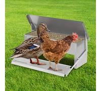 Comedero automático para pollos de acero galvanizado, comedero de 5 kg con pedal automático y manta impermeable, alimento para pollos para aves de corral, impermeable y a prueba de ratas.