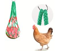 Comedero colgante de malla para aves de corral, juguete dispensador de alimento tejido verde y para pollos, , gansos y loros.
