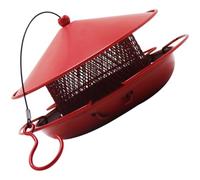 Comedero Colgante de Metal para Pinzones, Tres Capas, Rojo | Hierro, Exterior y Suspensión, Cobertura Extraíble, Anti Salpicaduras y Derrames, Acceso 360°