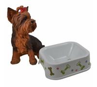 Comedero cuadrado de melamina en color blanco con huesos verdes de 1,1 L.